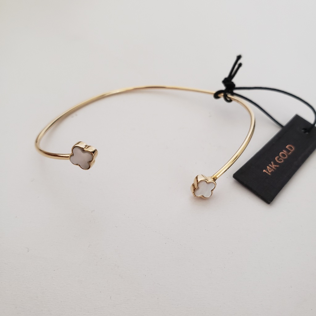 14k Clover Bracelet Yellow Gold White Mother Of Pearl